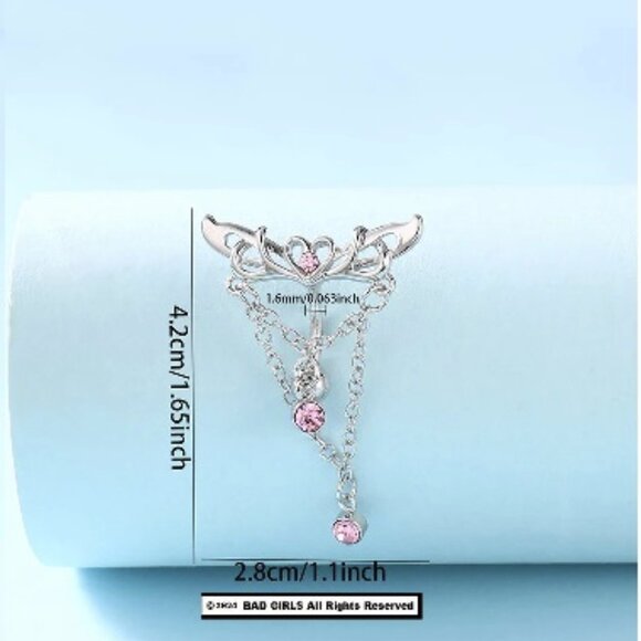 Wings Of Love Silver Or Gold Navel Belly Ring - Picture 7 of 8